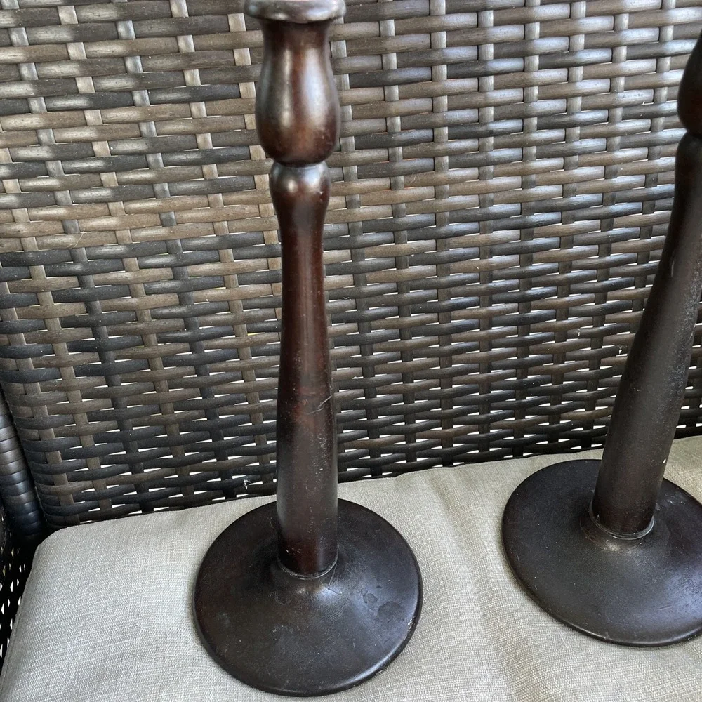 Set of 2 Vintage Wooden Candlesticks Standing Candleholder 12